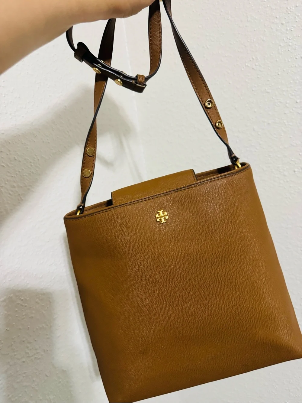Tory Burch Emerson Saffiano Leather  Bag with Gold Logo